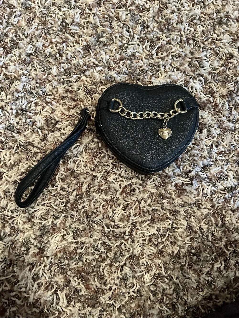 Juicy Couture Black Heart Wristlet with Gold Chain Charm